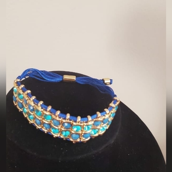 Royal Blue &Aqua Crystal Bracelet. Adjustable Strap🌴 - Picture 2 of 9